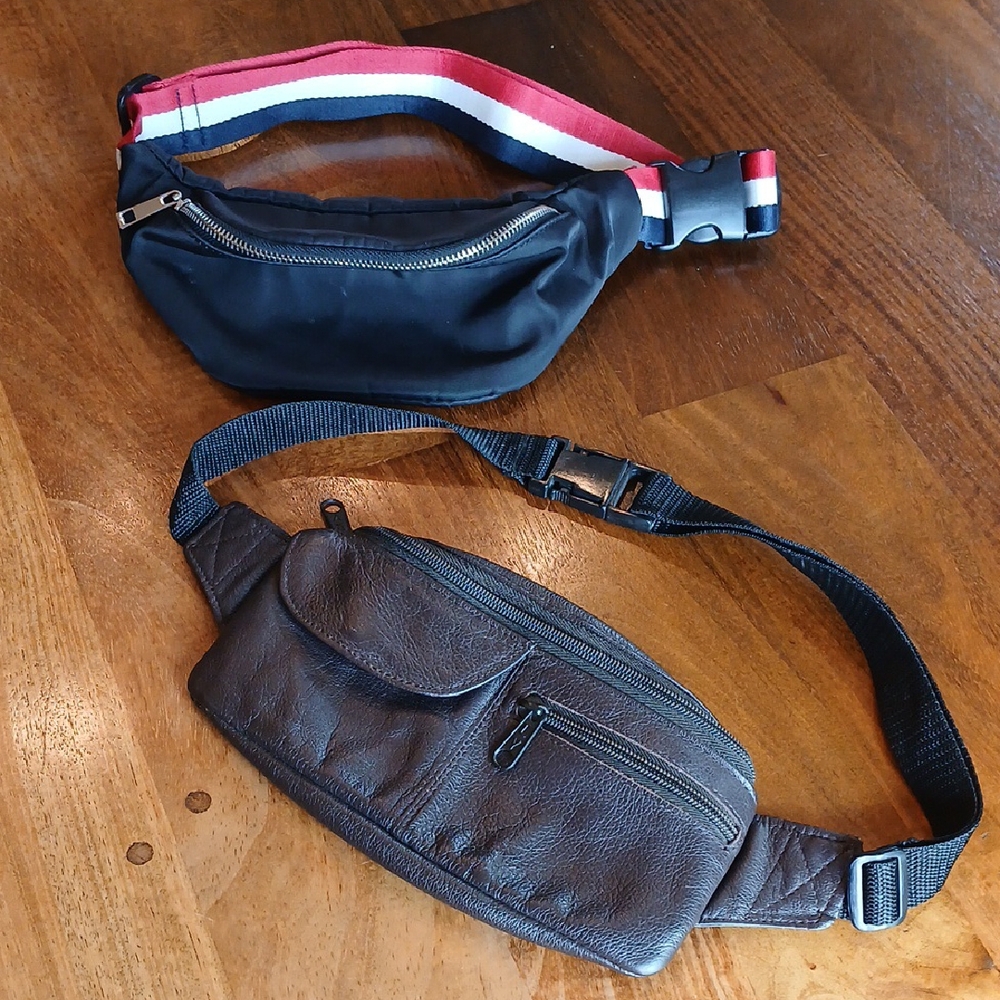 Mundi Brown Leather & Forever 21 Black Fanny Belt Bags with Adjustable Straps